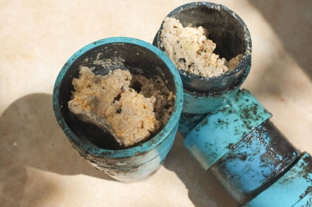 Blocked pipe with debris