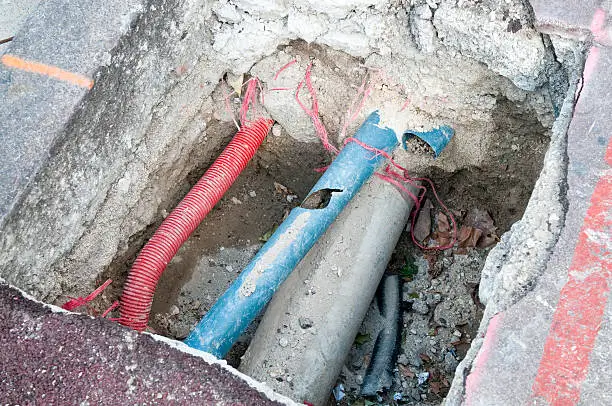Cracked pipes in trench